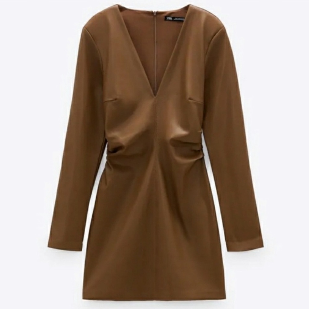 NEW ZARA Faux Leather Dress With Shoulder Pads